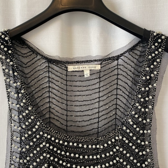 Endless Rose Black mesh pearl And Bead tank Size Large - Picture 2 of 11